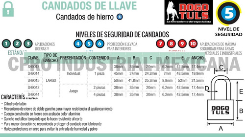 6 Candados De Hierro Gancho Largo 38mm