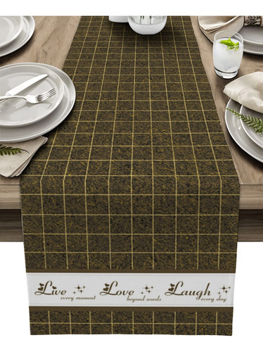 Leokoti Brown Checkered 72 Inch Table Runner Farmhouse White