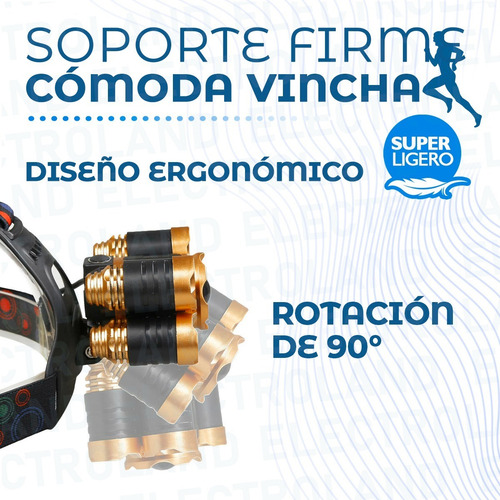 Imagen 7 de 10 de Linterna Minera Multipropósito Vincha 5 Leds Recargable Usb