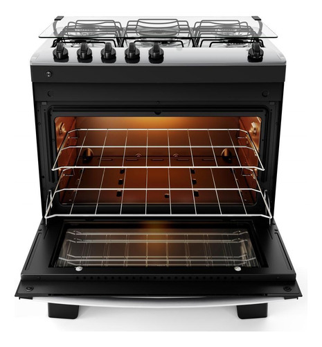 Fogão 5 Bocas Preto Com Mesa Inox Atlas Agile Up Bivolt