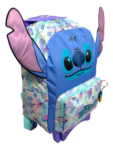 Mochila Ruedas Carrito Stitch Orejitas Primaria Ruz Original Azul Claro Stitch