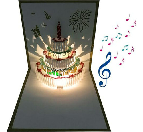 Tarjeta Pop Up 3d De Cumpleaños Con Luz Led Y Música, Ideal 
