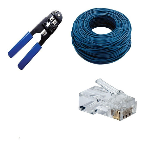 Kit Rede 20 Plug Rj45, 1 Alicate Crimpar, 50 Metros De Cabo