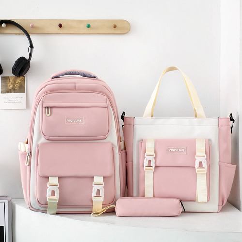 Juego Mochila Set 3 Alta Calidad Escolar Laptop Estudiante Linda Abeleza Ab-13 Color Rosa Claro