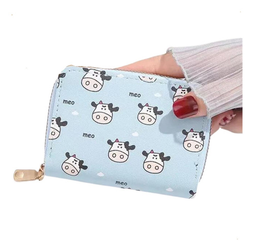 Billetera De Mujer Monedero Mujer Wallet Cuero Pu Vaca Color Celeste