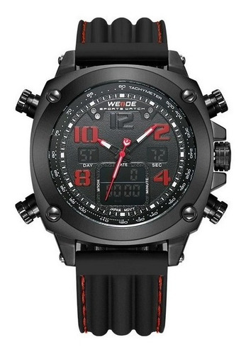 Relógio Masculino Weide Anadigi - Preto E Vermelho