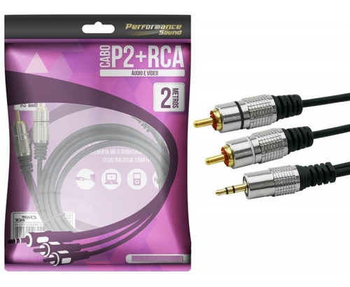 Cabo Auxiliar Audio P2 Para Rca Conector Metálico 2 Metros