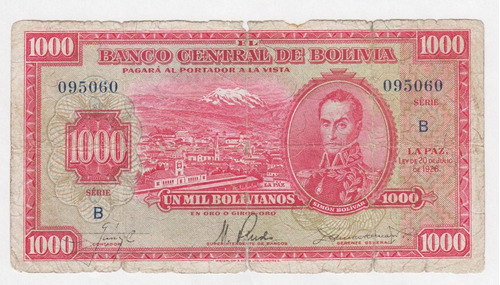  Billete Bolivia 1000 Bolivianos 1928 Serie B (1948) (c85)