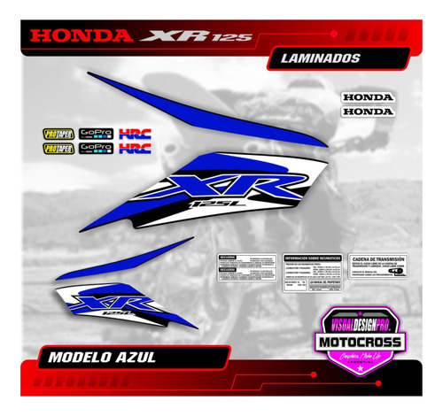 Kit Calcos - Graficas Honda Xr 125 Laminados - Azul