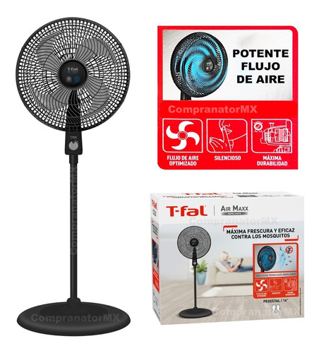 Ventilador Piso Pie Pedestal T-fal 4 Aspa Silencioso Potente