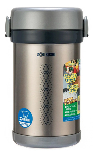 Marmita Térmica Zojirushi 3 Potes Cinza 840ml Marca Japonesa