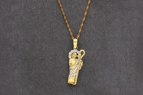Imagen 2 de 4 de Collar Con Dije San Juditas Con Piedra, Oro 14k, 3.6 Gramos.