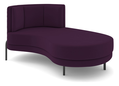 Sofá Chaise Longue Sala Living Lucca Direito Veludo Roxo