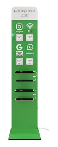 Totem Carregador Celular Verde Folha Acrílico 98 Cm Wifi Pix
