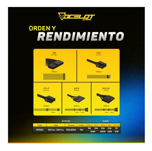 Ocelot Gaming Fuente De Poder Ops650. Formato Atx, 650 Watts
