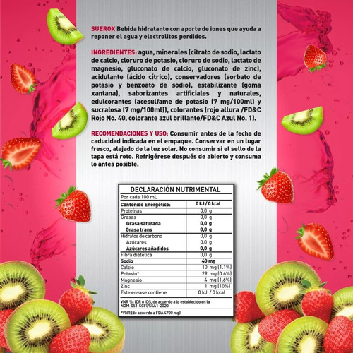 Suerox Fresa - Kiwi 630ml Electrolitos Orales 8 Iones Adulto