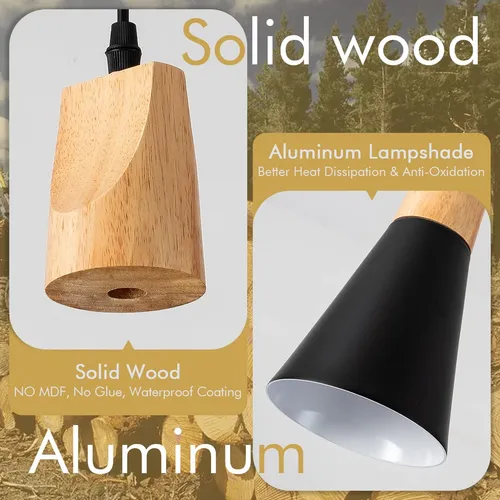 Lampara Colgante Nordica De Madera Negra Para Isla De Cocina
