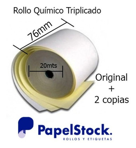 60 Rollos De Papel Fiscales Quimico Triplicado 76x20 3 Hojas