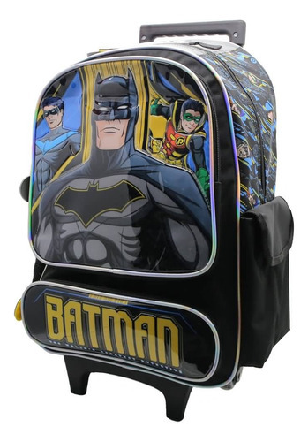 Mochila Con Carro Cresko Batman Y Robin 18 Pulgadas Lj381 Color Negro Diseño De La Tela Liso