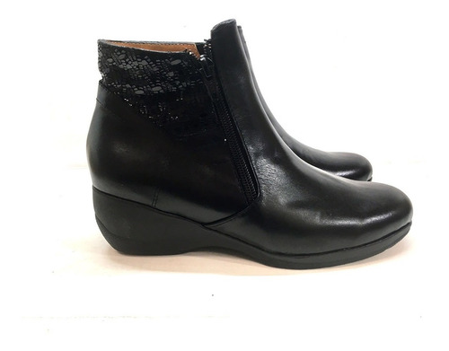 Bota De Cuero Cómodo Para Damas Modelo 2446/negro
