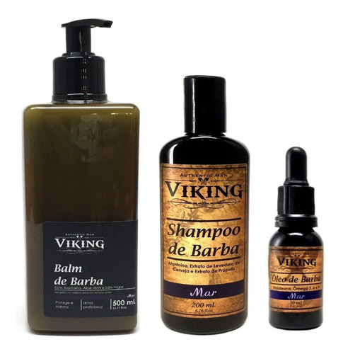 Kit De Barba Com 1 Óleo + 1 Shampoo + 1 Balm 500ml  Viking