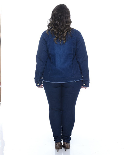 Imagem 4 de 5 de Jaqueta Jeans Sarja Lycra Parka Plus Size Preta Com Cinto