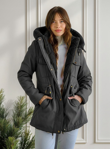 Campera Parka Mujer Con Piel Reversible Abrigada Premium