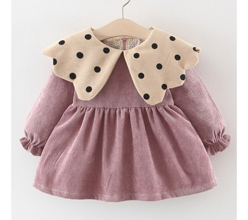 Vestido V013 Terciopelo Lunar Para Bebe De 6 A 12 Meses