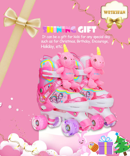 Patines De Unicornio Ajustables Para Niñas Pequeñas Talla De Los Patines 0 Mm Rosado