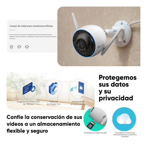 Ezviz Cámara De Seguridad Tipo Bala 3mp 2k H32k-128 + Microsd De 128gb Detección Humana Alertas De Voz Personalizables Con Luz Parpadeante Cs-h3-2k Colores En Oscuridad Ideal Para Exteriores