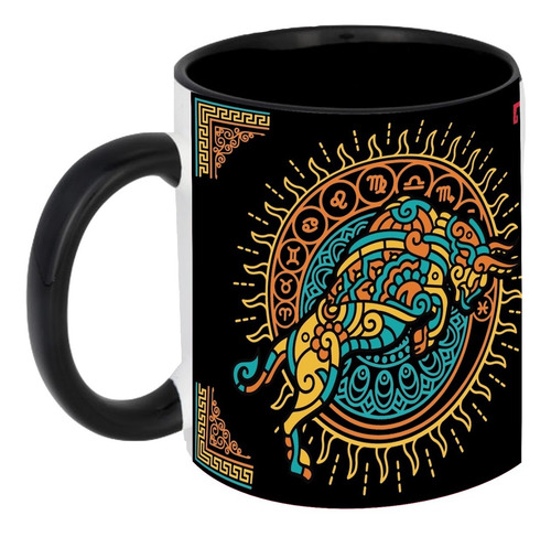 Taza Negra C/ Caja Ceramica 325ml Zodiaco Maya Tauro 1411