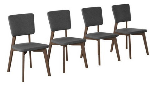 Juego De Comedor Oslo De Madera Con 4 Sillas Tapizadas Diseño de la tela de las sillas Gris Oscuro - Nogal
