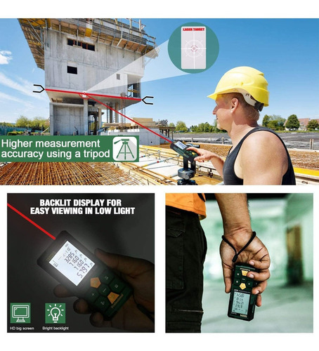 Imagen 5 de 7 de Medidor Láser Teccpo Recargable, Hasta 60m, Lcd De 2.25''