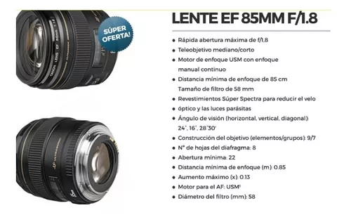 Canon Lente teleobjetivo EF 3.346 in f/1.8 USM