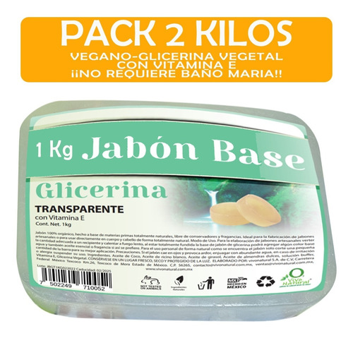 2 Kg Jabón Base Glicerina Transparente Alta Dureza Vegano