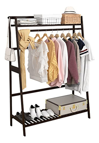 Bamboo Clothing Rack With Shelves,freestanding Garment ...