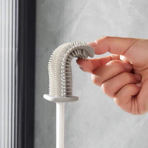 Escova Sanitária De Silicone Flexivel Com Suporte Adesivo Cor Branco