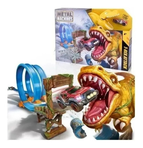 Pista Autos Dinosaurio Doble Metal Machines T-rex Atack Full Color T- Rex