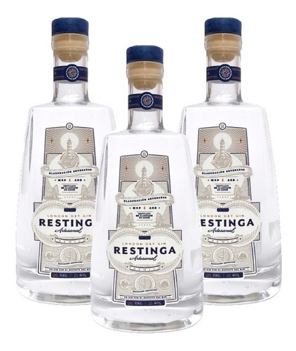 Imagen 1 de 10 de Gin Restinga London Dry Pack X3 Botellas 700ml