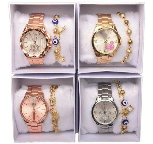 Imagem 3 de 5 de Kit Barato 3 Unidade Relógio Feminino + Caixa Revenda Top
