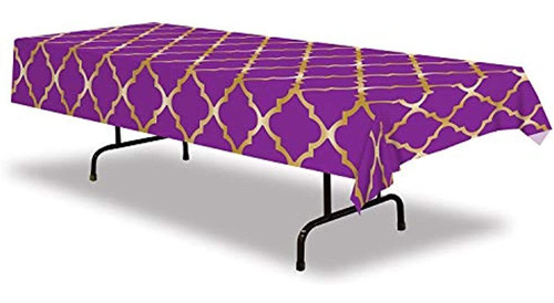 Tbc Purple Lattice Plastic Tablecover- 1 Pc., 54   X 108   