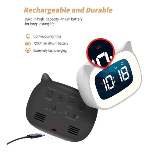 Reloj Despertador Led Con Forma De Gato Y Control De Voz