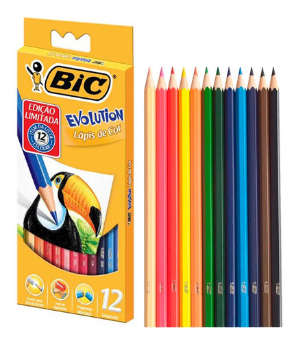 Lápis De Cor Bic 12 Cores Bic Para Colorir Escolar