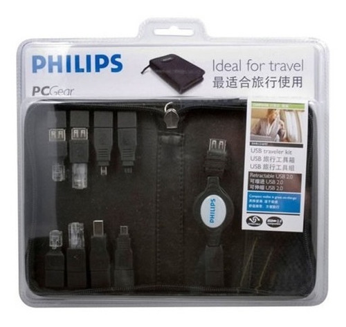 Imagen 1 de 5 de Kit De Viaje Philips 8 Adaptadores Usb Notebook Retractil