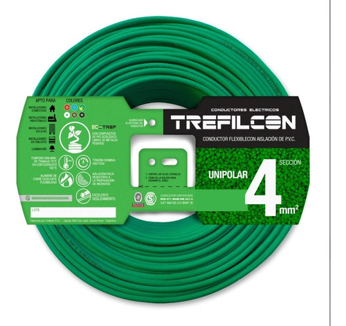 Cables Unipolar Normalizado Trefilcon 1x4mm X 100 Mts Verde