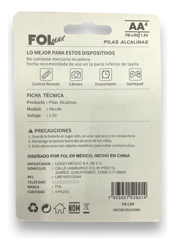 Paquete De Pilas Aa (40pz) Alcalinas Baterias Fol Max 1.5v
