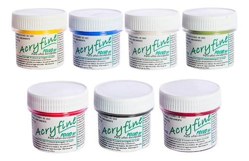 Acryfine Kit X7 Polímeros Pigmentados X8gr Uñas Esculpidas