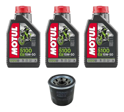 Kit 3 Lts Motul 5100 4t 15w50 + Filtro Óleo Fram Ph6018