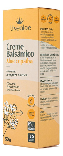 Hidratante Corporal Creme Balsâmico Copaiba 50g - Livealoe