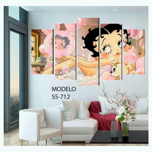 Cuadro Decorativo 5 Piezas Betty Boop Caricatura Bañera Text